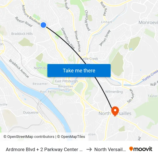 Ardmore Blvd + 2 Parkway Center East to North Versailles map