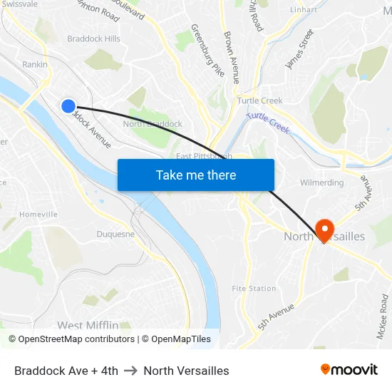 Braddock Ave + 4th to North Versailles map