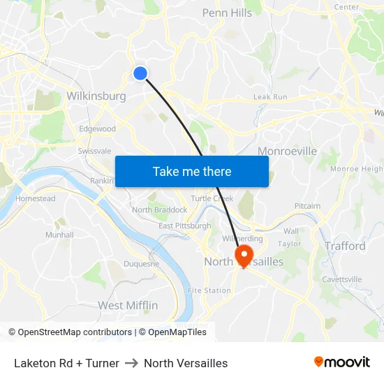 Laketon Rd + Turner to North Versailles map