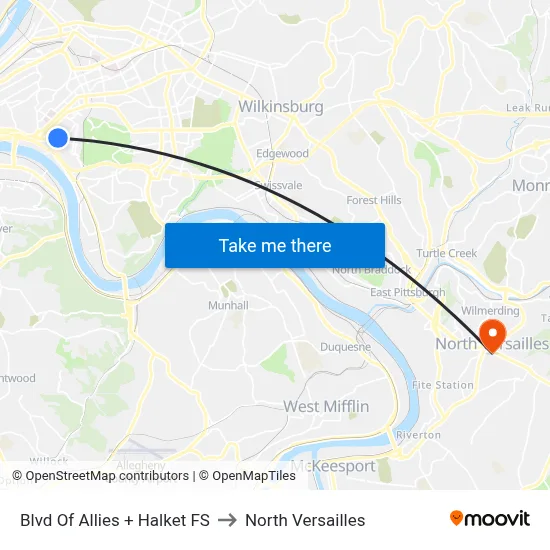Blvd Of Allies + Halket FS to North Versailles map