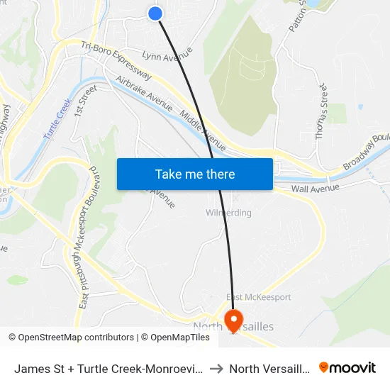 James St + Turtle Creek-Monroeville to North Versailles map