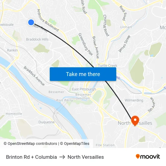 Brinton Rd + Columbia to North Versailles map