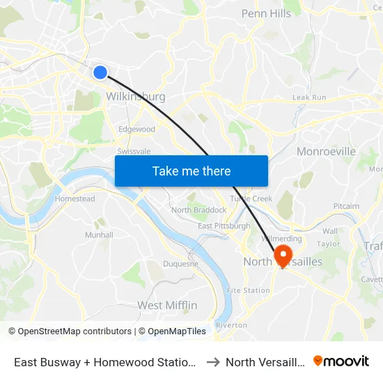 East Busway + Homewood Station C to North Versailles map