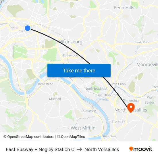 East Busway + Negley Station C to North Versailles map