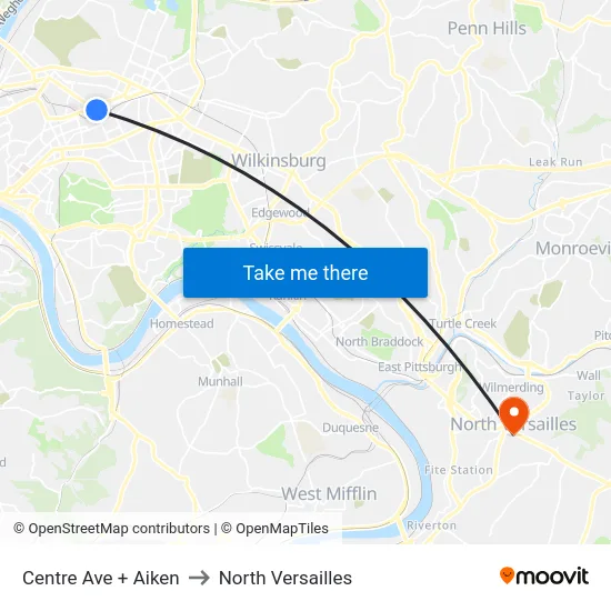 Centre Ave + Aiken to North Versailles map