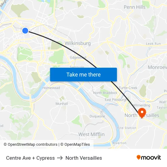 Centre Ave + Cypress to North Versailles map