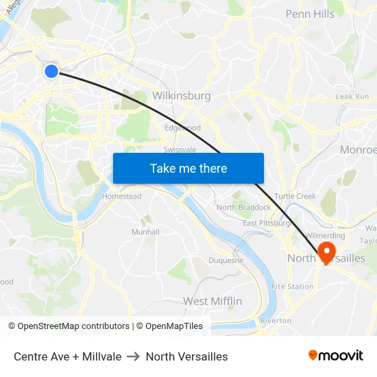 Centre Ave + Millvale to North Versailles map
