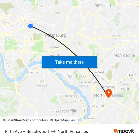 Fifth Ave + Beechwood to North Versailles map