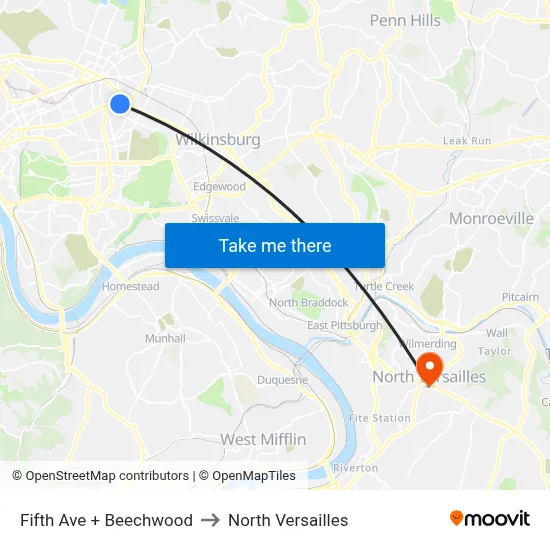 Fifth Ave + Beechwood to North Versailles map