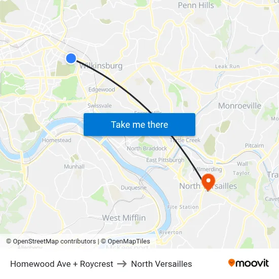Homewood Ave + Roycrest to North Versailles map