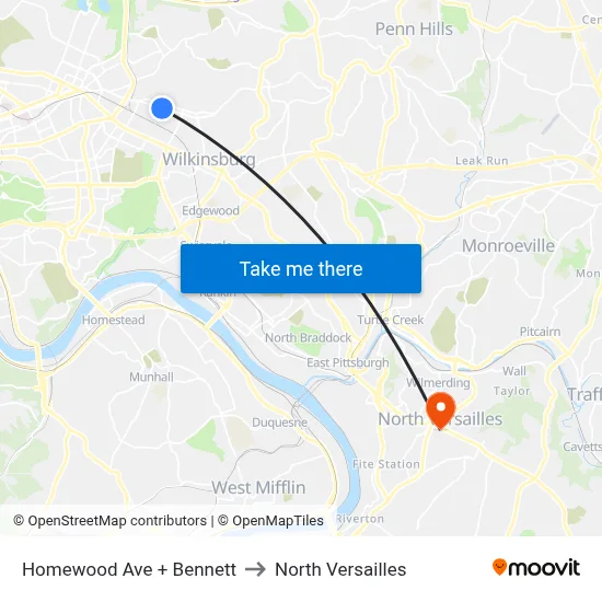 Homewood Ave + Bennett to North Versailles map