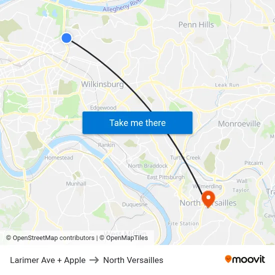 Larimer Ave + Apple to North Versailles map