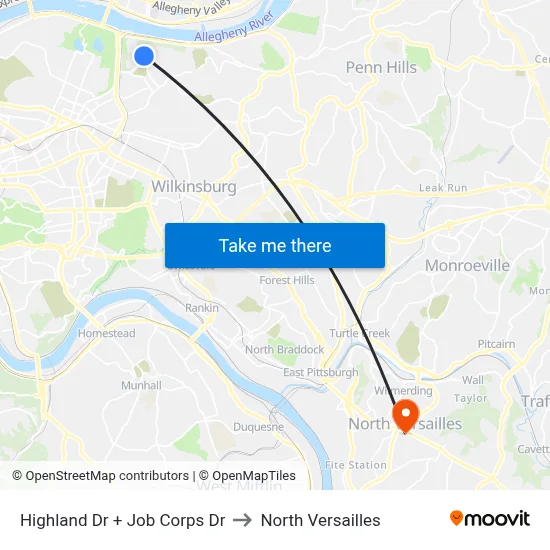 Highland Dr + Job Corps Dr to North Versailles map