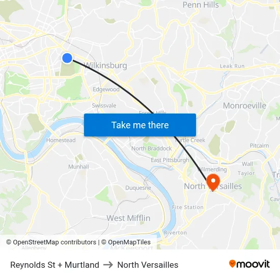 Reynolds St + Murtland to North Versailles map