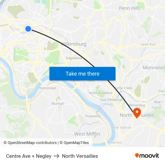 Centre Ave + Negley to North Versailles map