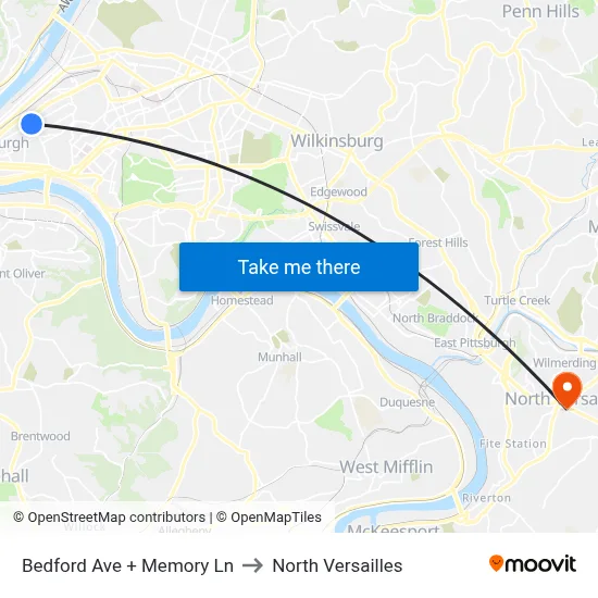 Bedford Ave + Memory Ln to North Versailles map
