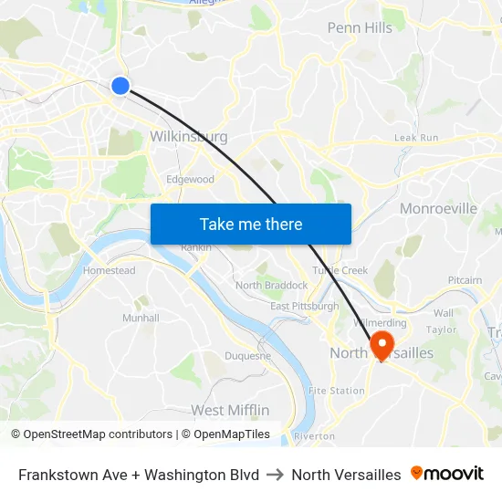 Frankstown Ave + Washington Blvd to North Versailles map
