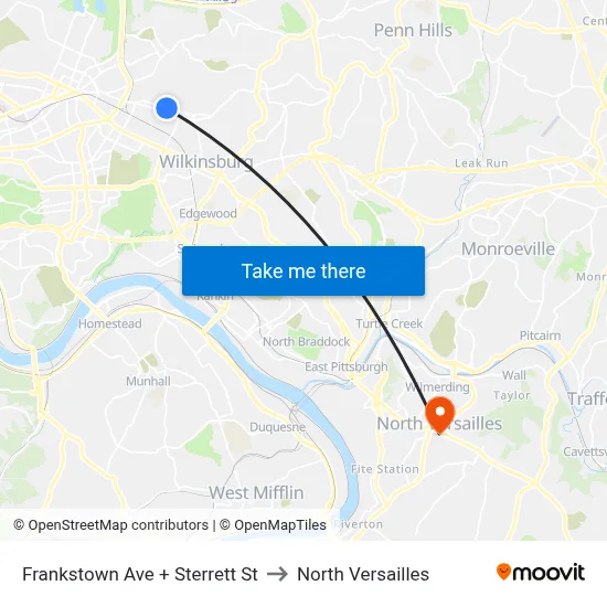 Frankstown Ave + Sterrett St to North Versailles map