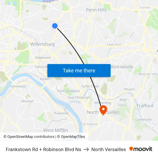 Frankstown Rd + Robinson Blvd Ns to North Versailles map