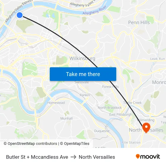 Butler St + Mccandless Ave to North Versailles map