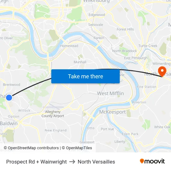 Prospect Rd + Wainwright to North Versailles map