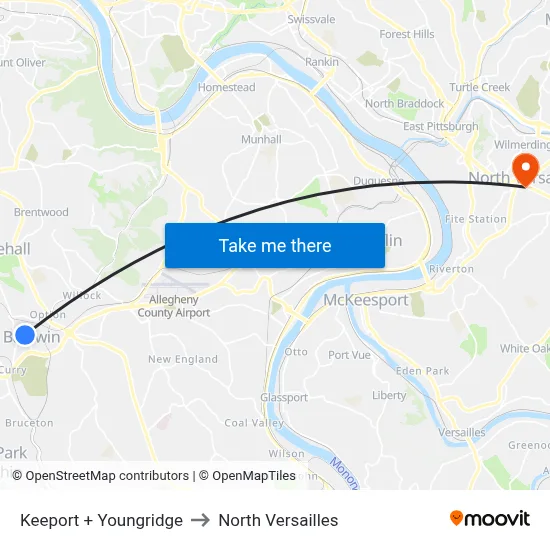 Keeport + Youngridge to North Versailles map