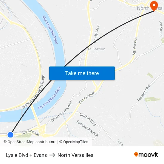 Lysle Blvd + Evans to North Versailles map
