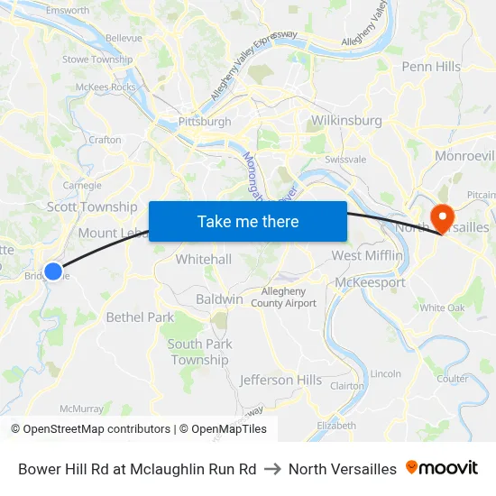 Bower Hill Rd at Mclaughlin Run Rd to North Versailles map