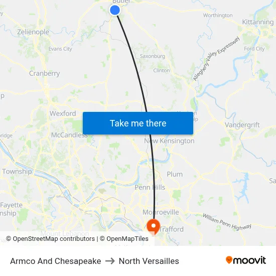 Armco And Chesapeake to North Versailles map