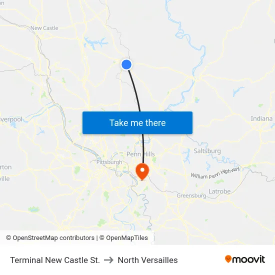 Terminal New Castle St. to North Versailles map