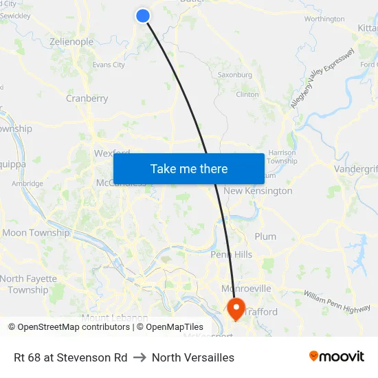 Rt 68 at Stevenson Rd to North Versailles map
