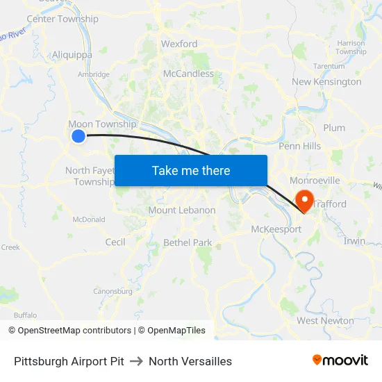 Pittsburgh Airport Pit to North Versailles map