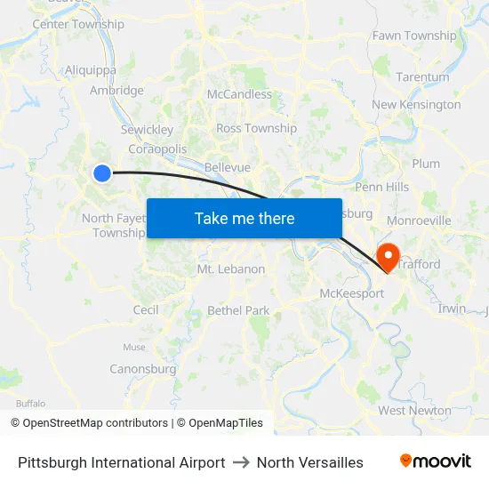 Pittsburgh International Airport to North Versailles map
