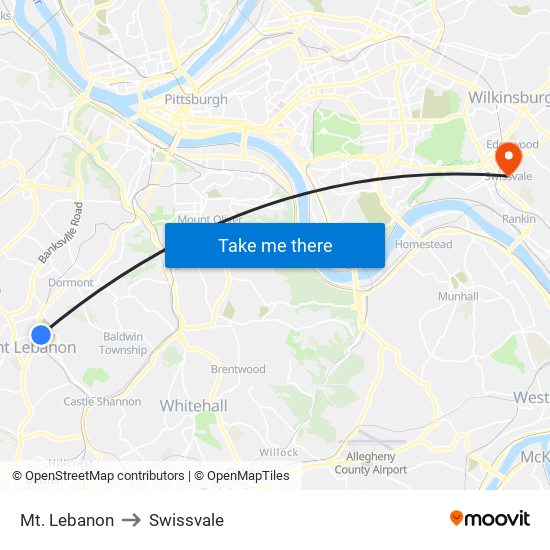 Mt. Lebanon to Swissvale map