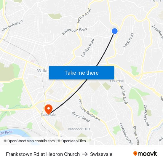 Frankstown Rd at Hebron Church to Swissvale map