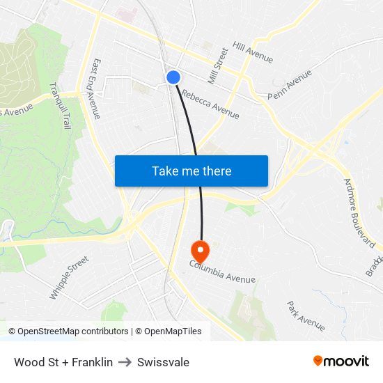 Wood St + Franklin to Swissvale map