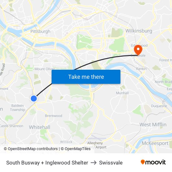 South Busway + Inglewood Shelter to Swissvale map