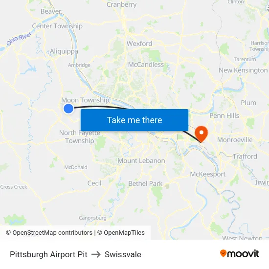 Pittsburgh Airport Pit to Swissvale map