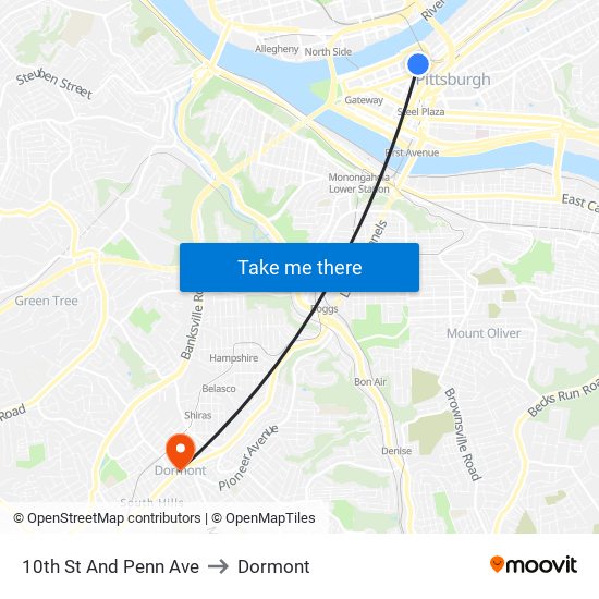 10th St And Penn Ave to Dormont map