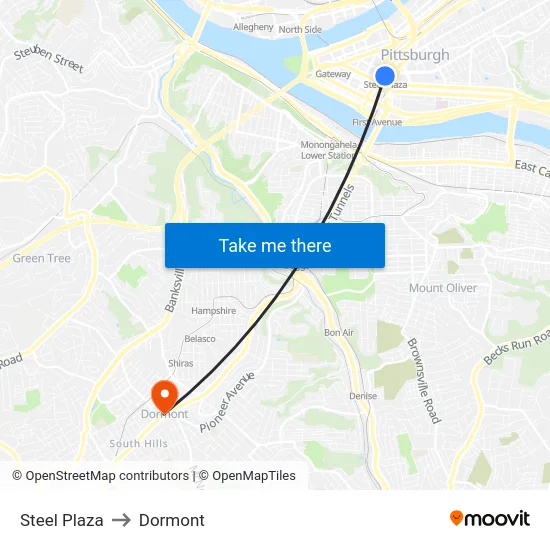 Steel Plaza to Dormont map