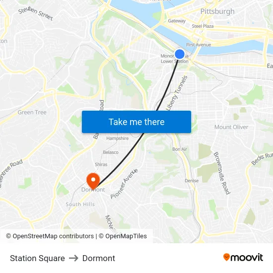 Station Square to Dormont map