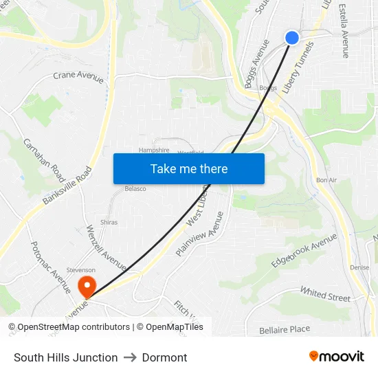 South Hills Junction to Dormont map