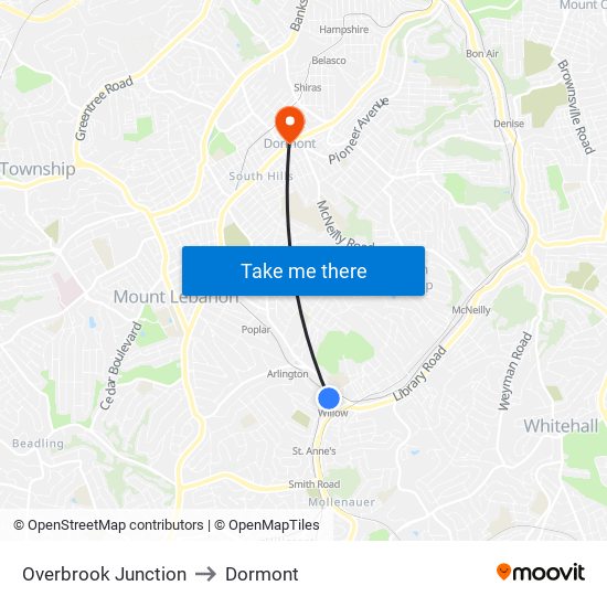 Overbrook Junction to Dormont map