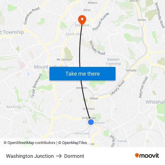 Washington Junction to Dormont map