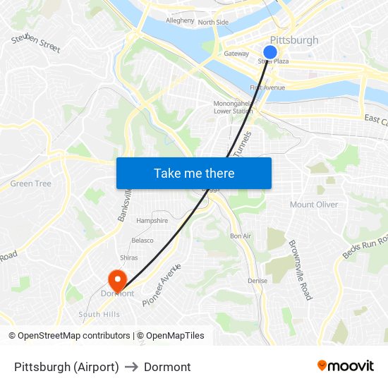 Pittsburgh (Airport) to Dormont map