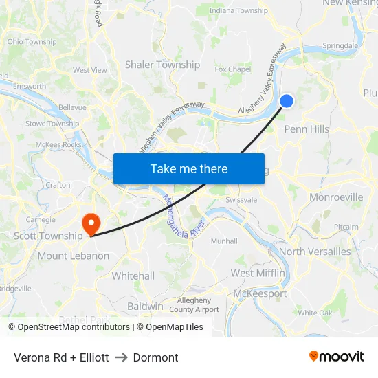 Verona Rd + Elliott to Dormont map