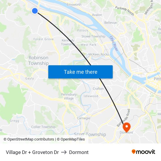 Village Dr + Groveton Dr to Dormont map