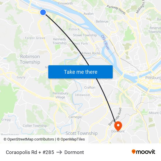 Coraopolis Rd + #285 to Dormont map