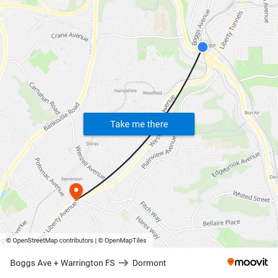 Boggs Ave + Warrington FS to Dormont map