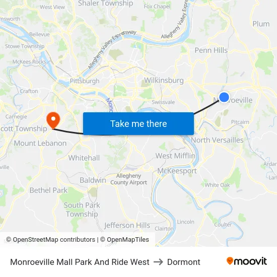 Monroeville Mall Park And Ride West to Dormont map
